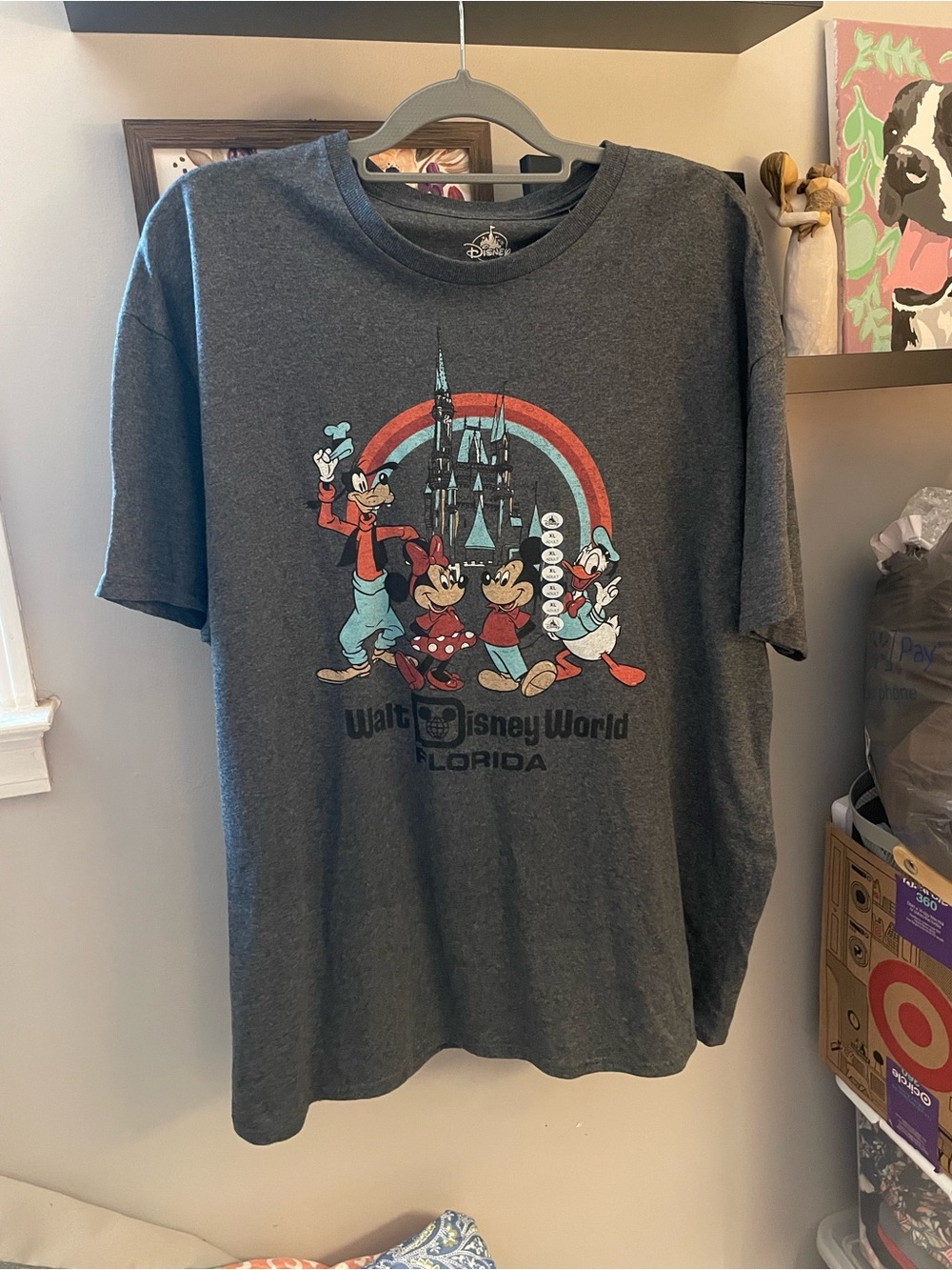 Disney Charcoal Graphic Tee with Mickey, Minnie, Donald & Castle